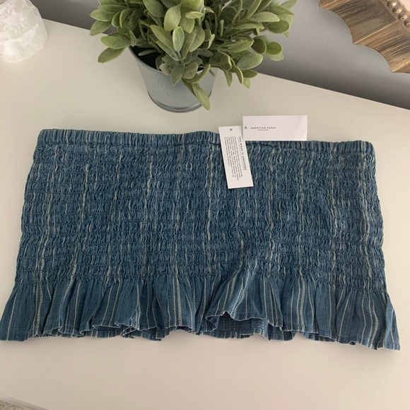 NWT American Eagle Denim Cropped Tube Top - Picture 1 of 3